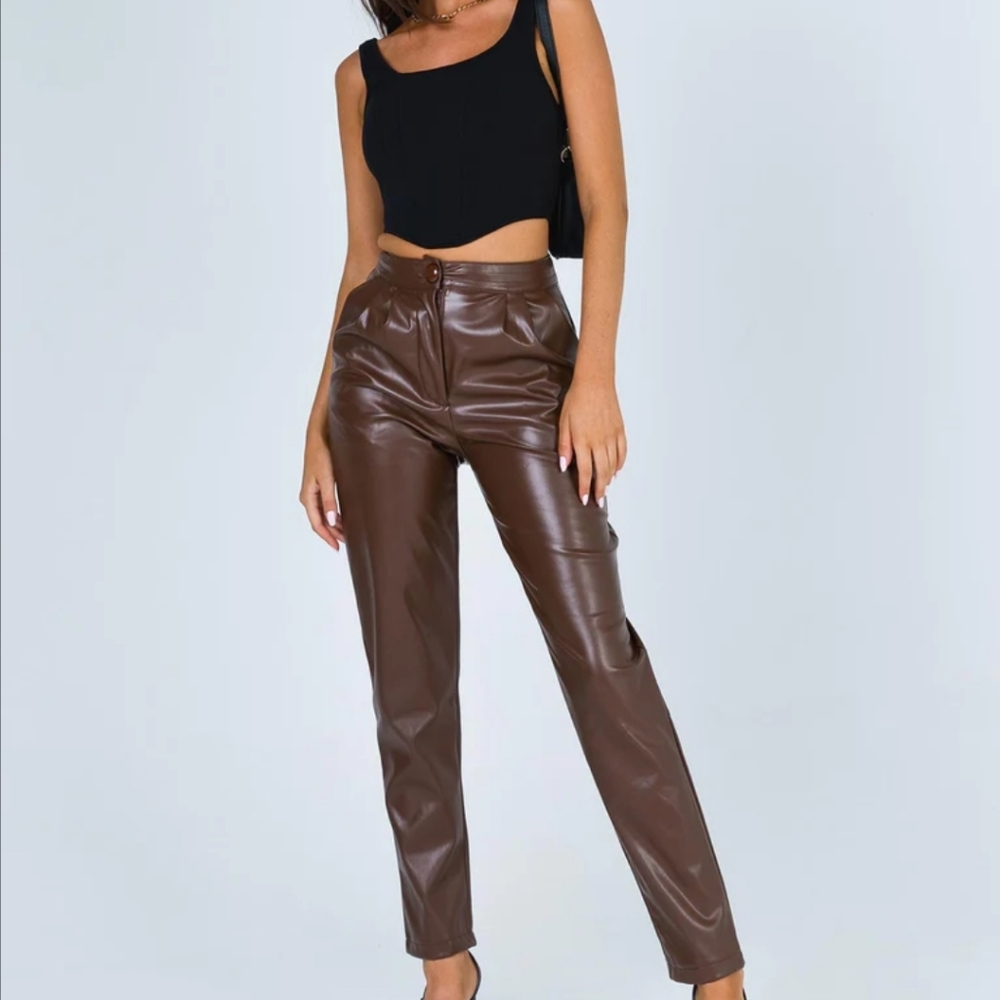 PRINCESS POLLY LOVE CLUB PANTS Brown Vegan Leather size US 12